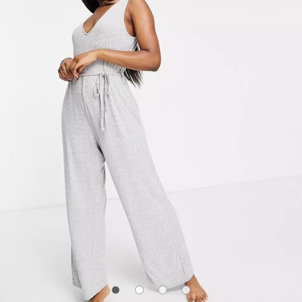 ASOS DESIGN light gray mix & match lounge super soft rib jumpsuit